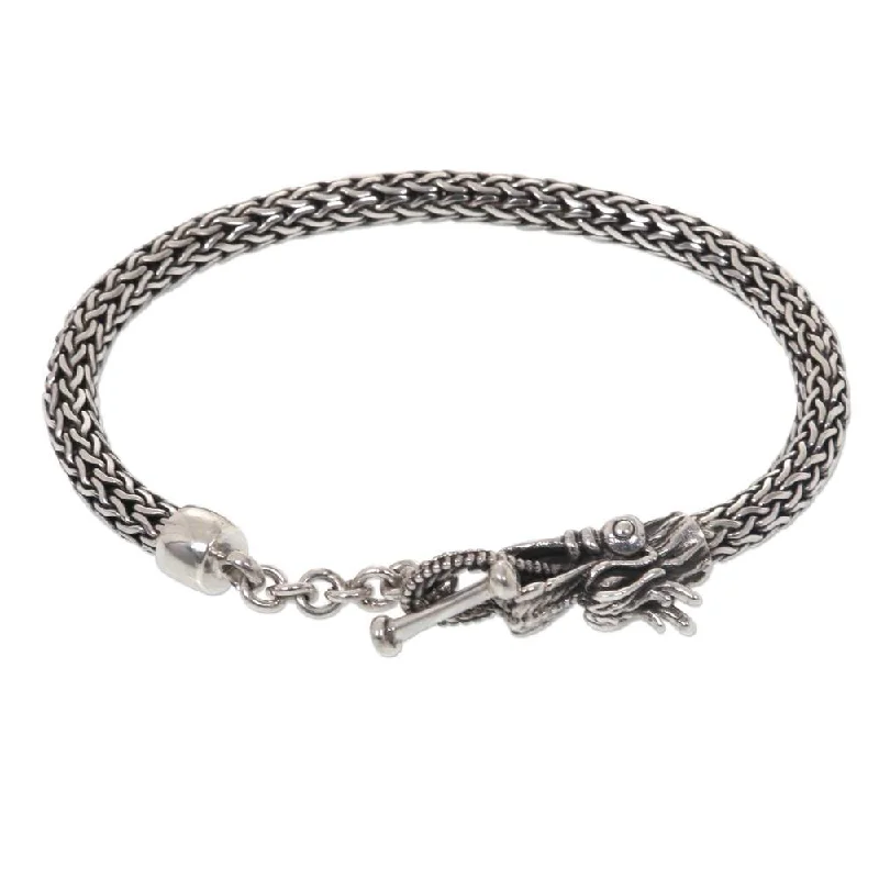 Slit vent bracelet-Handmade Sterling Silver 'Dragon Tale' Bracelet (Indonesia)