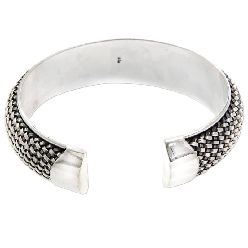 Iron toned bracelet-Handmade Sterling Silver Woven Paths Bracelet (Indonesia)