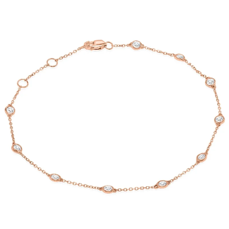 Birch bead bracelet-Marquee 1/2 Carat TW Bezel Set Genuine Diamond Station Bracelet in 14K Rose Gold