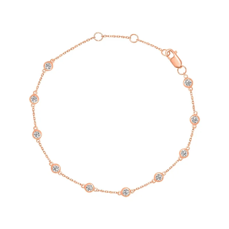 Infinity twist bracelet-Marquee 1/2 Carat TW Bezel Set Lab Grown Diamond Station Bracelet in 14K Rose Gold