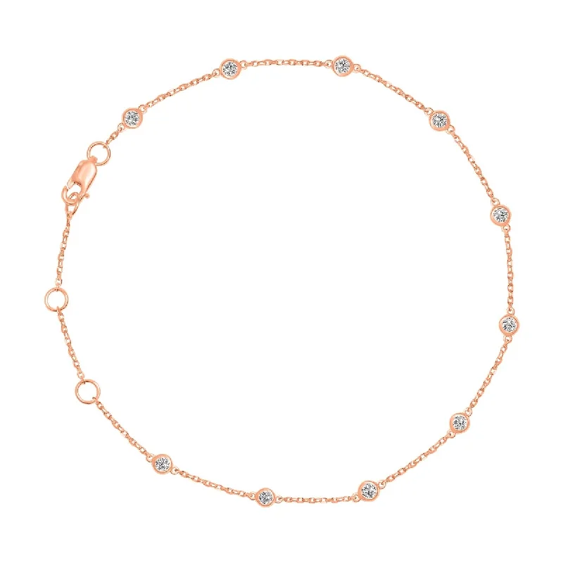 Birch bead bracelet-Marquee 1/4 Carat TW Bezel Set Lab Grown Diamond Station Bracelet in 14K Rose Gold