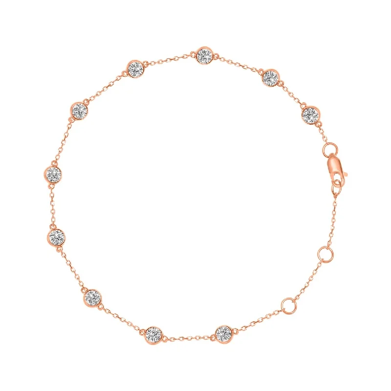 Ragged rim bracelet-Marquee 3/4 Carat TW Bezel Set Lab Grown Diamond Station Bracelet in 14K Rose Gold