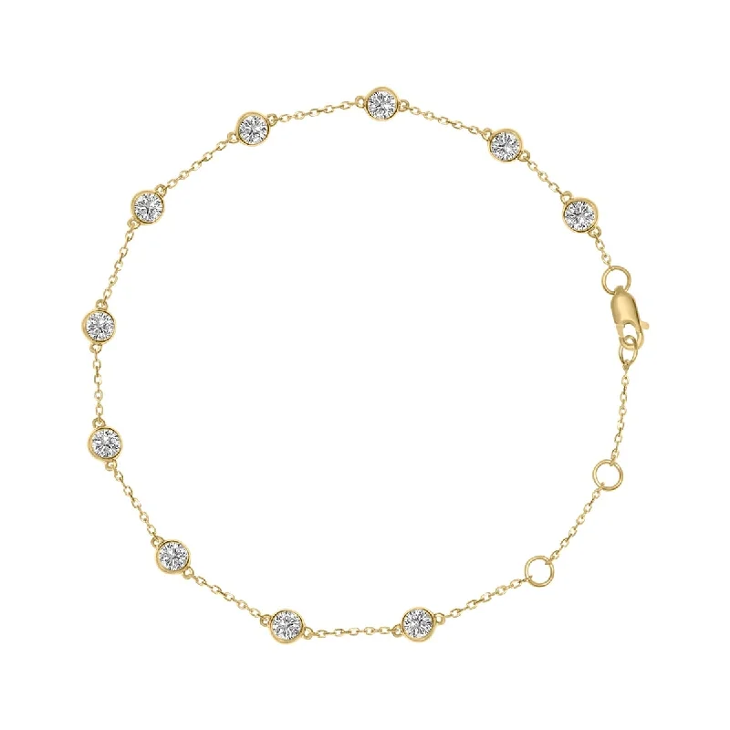 Faceted cut bracelet-Marquee 3/4 Carat TW Bezel Set Lab Grown Diamond Station Bracelet in 14K Yellow Gold