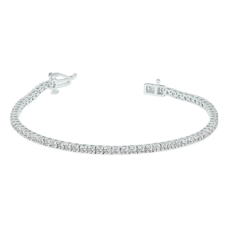 Oval-cut opal bracelet-Marquee 3 Carat TW Lab Grown Diamond Tennis Bracelet in 14K White Gold