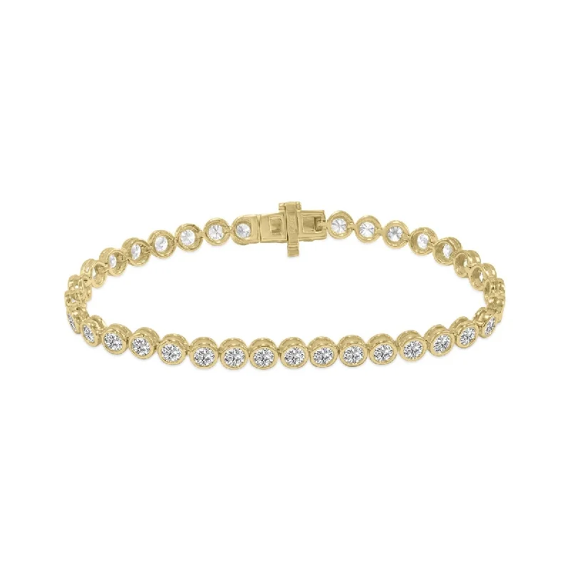 Blended grain bracelet-Marquee 5 Carat TW Bezel Set Lab Grown Diamond Bracelet in 14K Yellow Gold