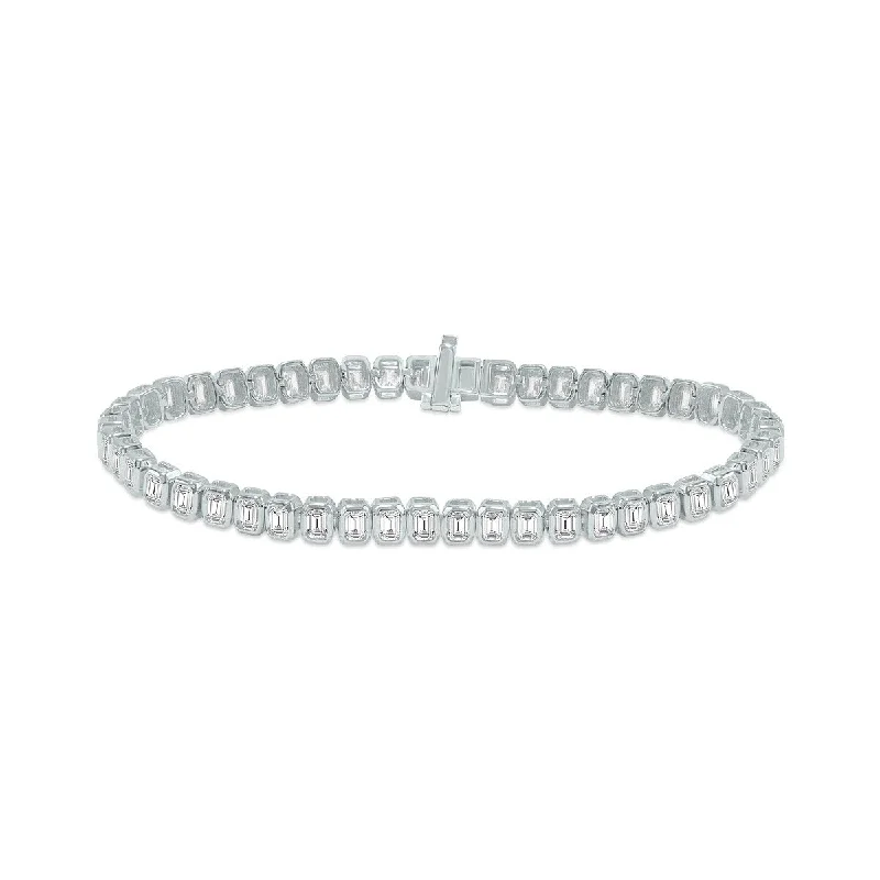 Saffron amber bracelet-Marquee 5 Carat TW Emerald Cut Lab Grown Diamond Bezel Set Bracelet in 14K White Gold