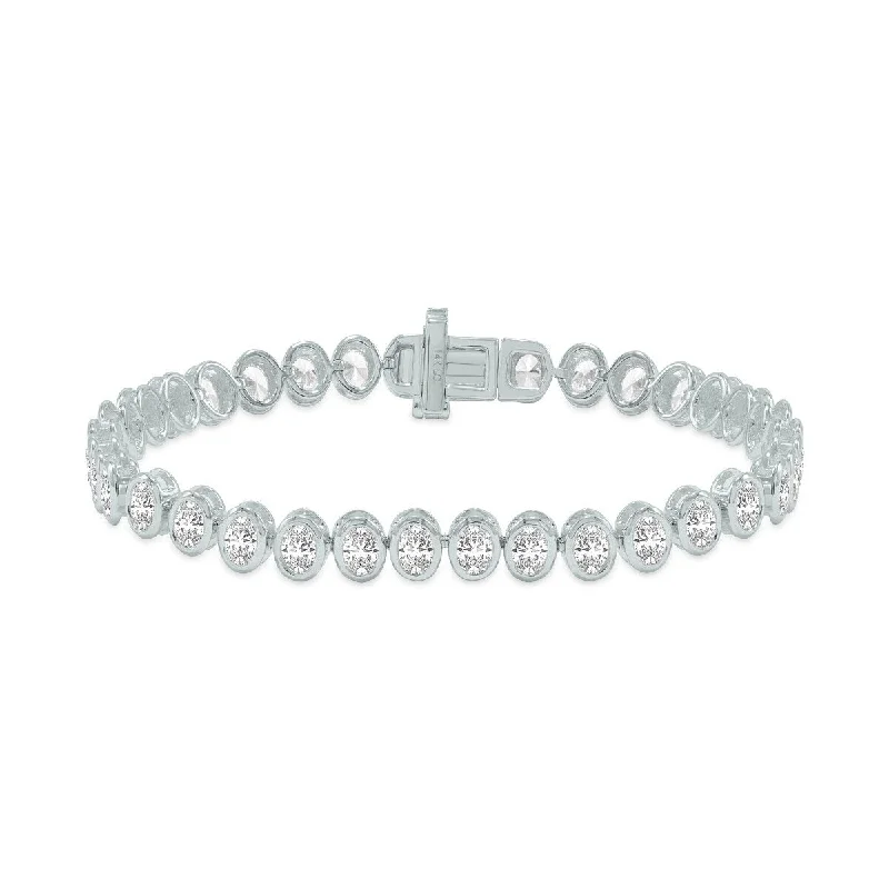 Sage leaf bracelet-Marquee 5 Carat TW Oval Shape Lab Grown Diamond Bezel Set Bracelet in 14K White Gold