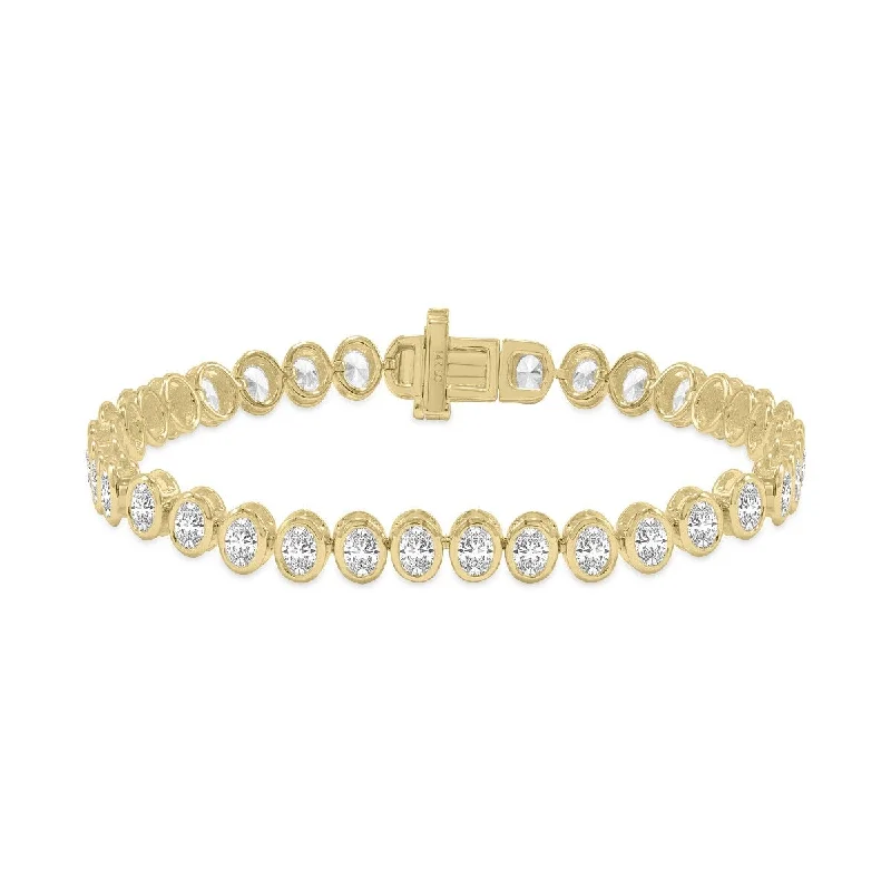 Cedar grain bracelet-Marquee 5 Carat TW Oval Shape Lab Grown Diamond Bezel Set Bracelet in 14K Yellow Gold