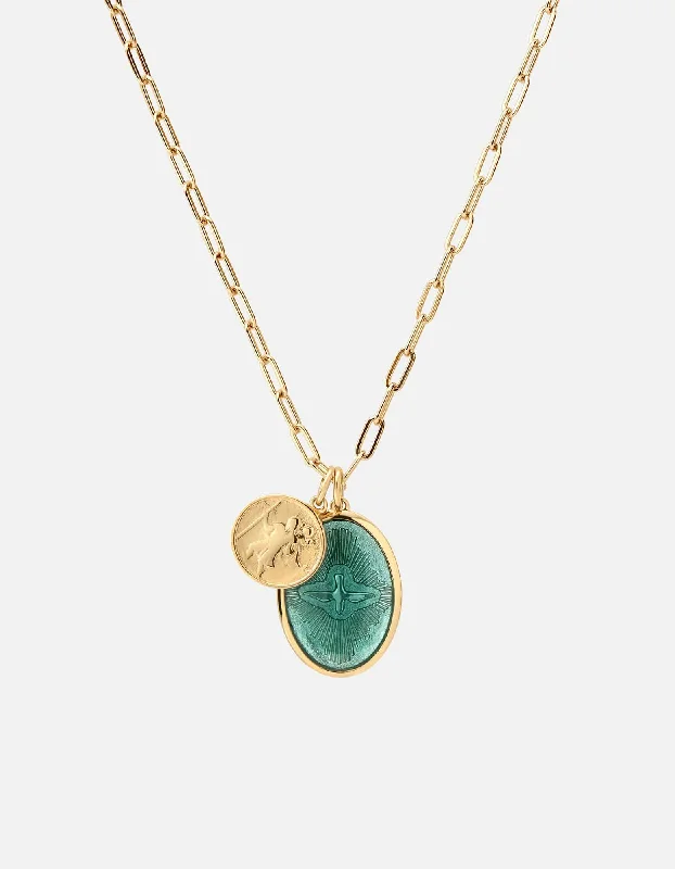 Ragged rim necklace-Mini Dove Cable Chain Necklace, Gold Vermeil/Teal