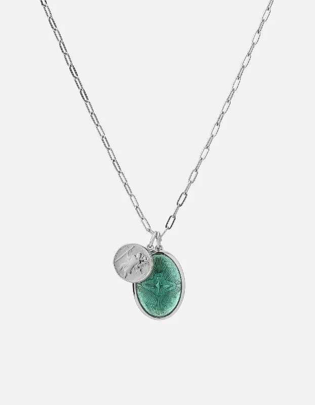 Multi-stack necklace-Mini Dove Cable Chain Necklace, Sterling Silver/Teal