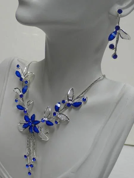 Angled rim necklace-New Arrival Necklace and earrings set OD86012-20090blue