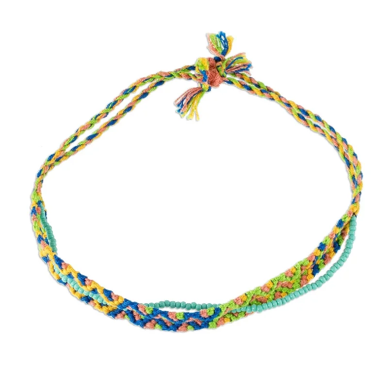 Blend metal bracelet-NOVICA Solola Spring, Macrame beaded wristband bracelet - 5" min L - x 10.5" max L x 0.4" W