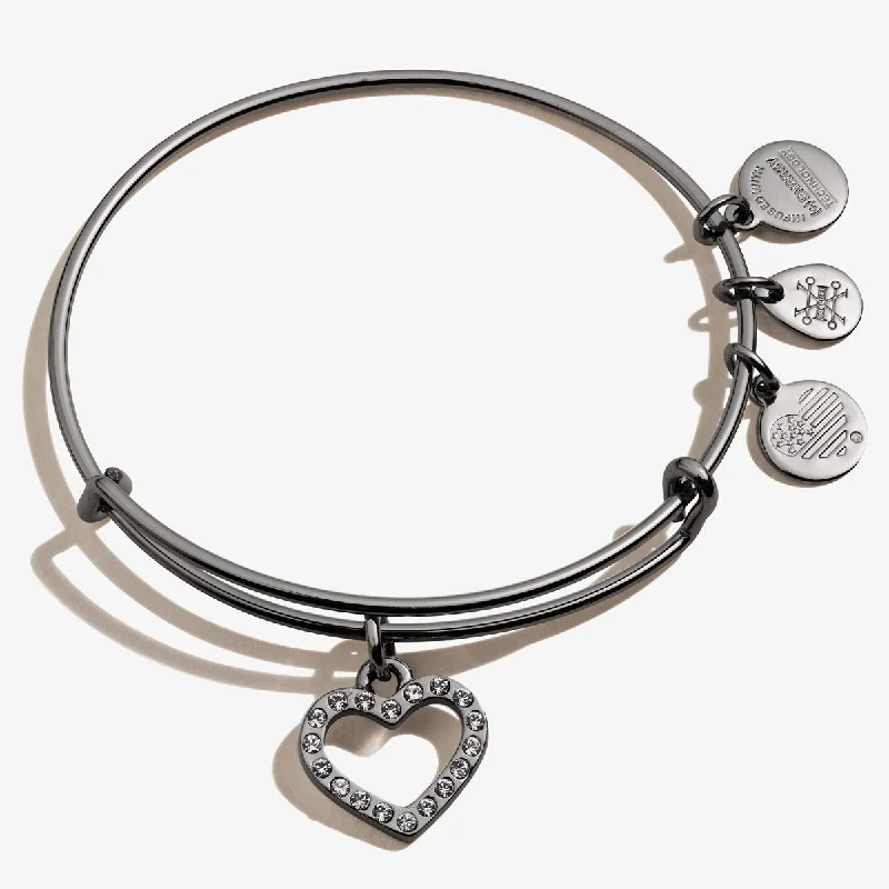 Multi-stack bracelet-Pavé Heart Charm Bangle