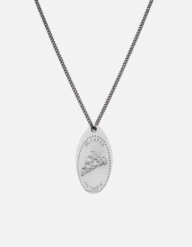 Curved metal necklace-Silver Penny Chain Necklace, In Carbs We Trust