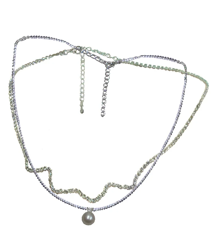 2 Silver Chains and Fashion Creme Pearl