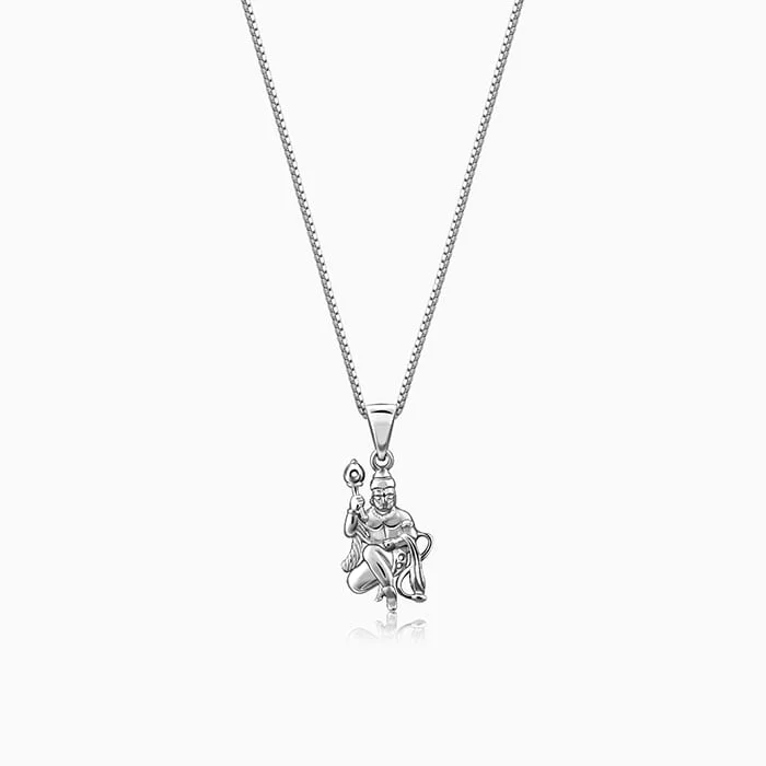 Apex pendant necklace-Silver Anjaneya Pendant With Box Chain For Him