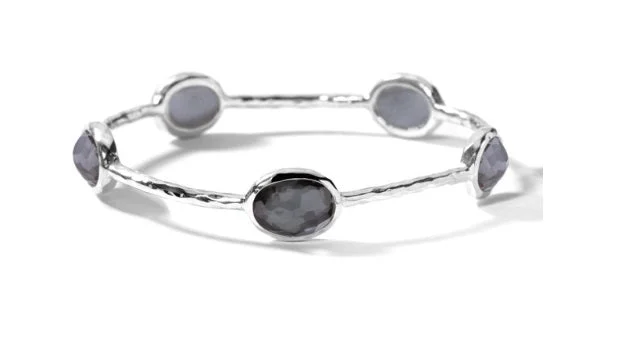 Creek stone bracelet-Silver Bangle Bracelet