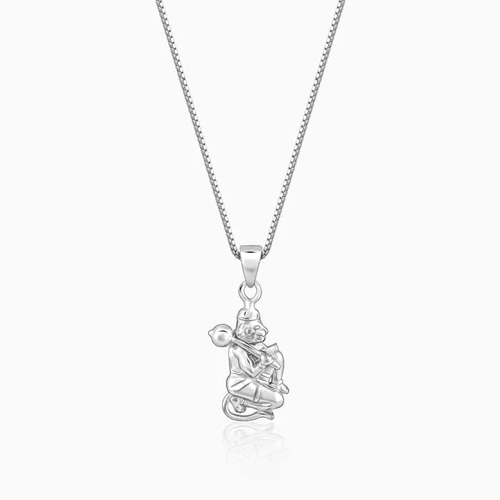 Border gem necklace-Silver Hanuman Pendant With Box Chain For Him