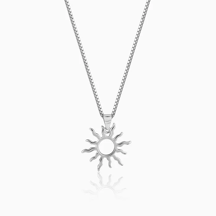 Vintage flair necklace-Silver Sunny Side Pendant With Link Chain For Him