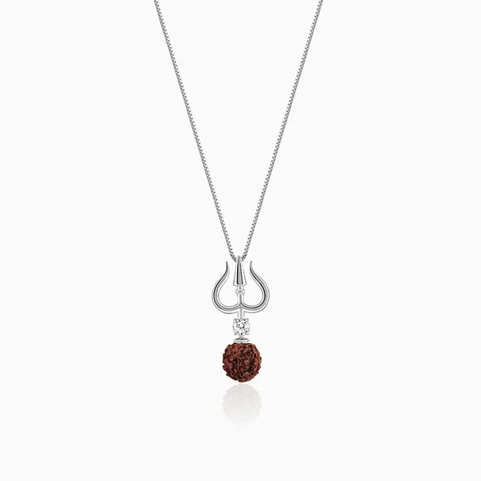 Etched groove necklace-Silver Trishul And Rudraksha Pendant With Box Chain for Him