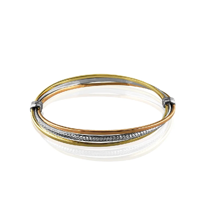 Etched groove bracelet-14K Tricolor DC Bangle Bracelet