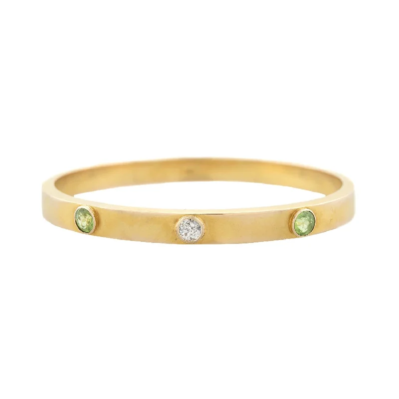 Oval-cut opal bracelet-SLOAN & CO. Victorian 14kt 3-Stone Peridot + Diamond Bangle Bracelet