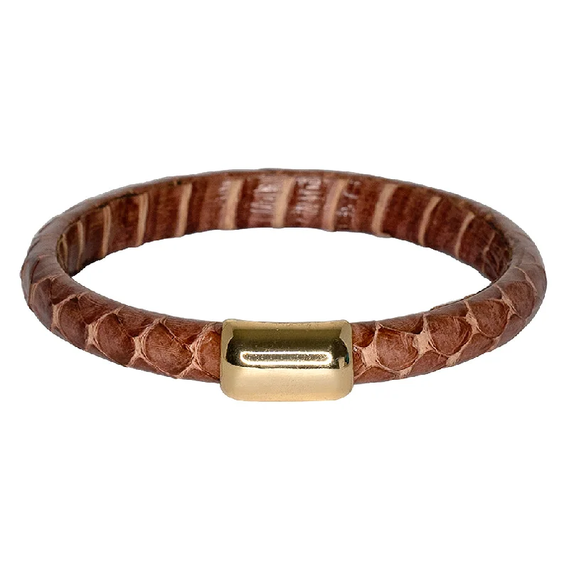 Mesh grid bracelet-Vintage Snake Leather Bangle Bracelet - Brown