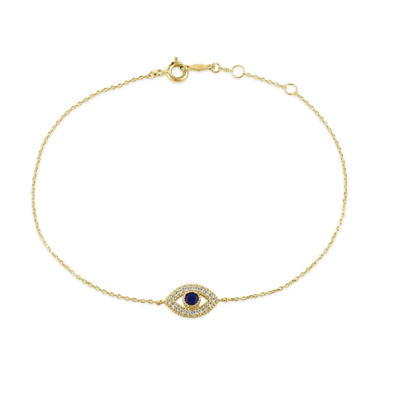 Basil sprig bracelet-Solid 14K Gold Evil Eye CZ Bracelet