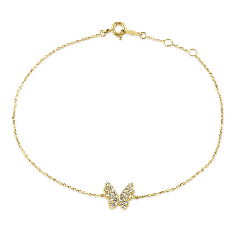 Border gem bracelet-Solid 14K Gold Social Butterfly CZ Bracelet