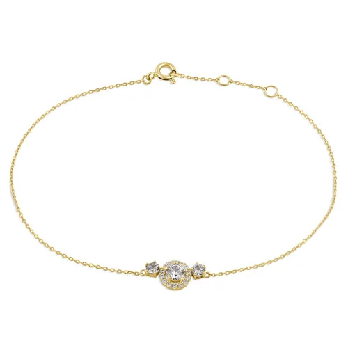 Vintage flair bracelet-Solid 14K Yellow Gold CZ Halo Bracelet