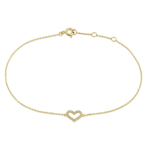 Gritty finish bracelet-Solid 14K Yellow Gold CZ Heart Bracelet