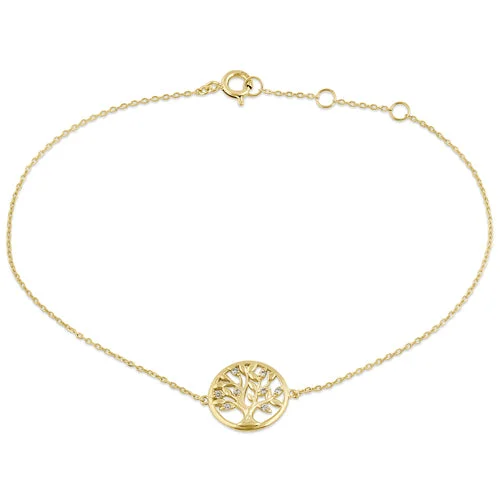 Multi-stack bracelet-Solid 14K Yellow Gold CZ Tree of Life Bracelet