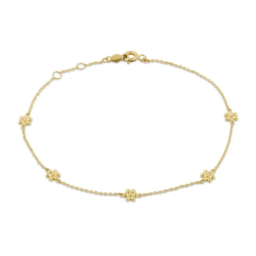 Faceted cut bracelet-Solid 14K Yellow Gold Flower Charms Bracelet