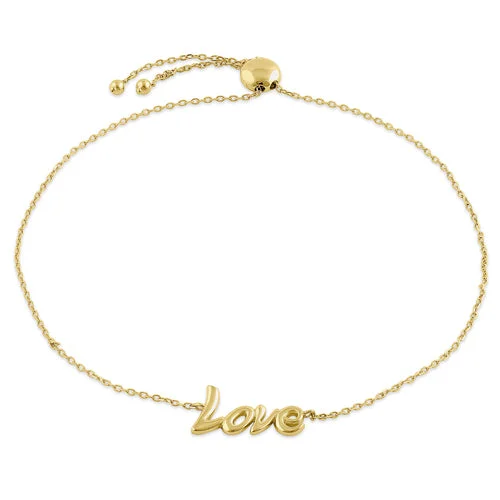 Cotton braid bracelet-Solid 14K Yellow Gold "Love" Bracelet