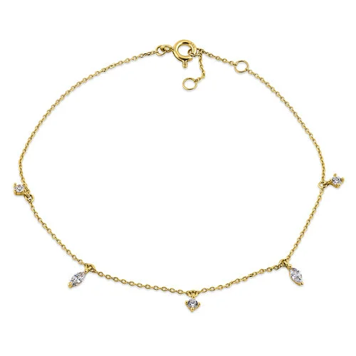 Cushion-cut sapphire bracelet-Solid 14K Yellow Gold Marquise & Round CZ Bracelet