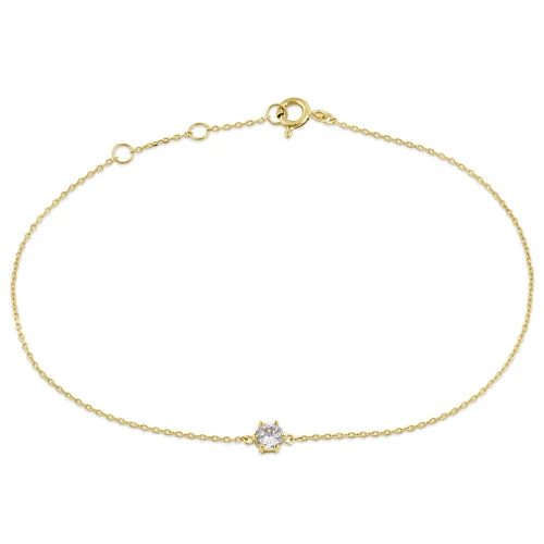 Clam pearl bracelet-Solid 14K Yellow Gold Round CZ Bracelet