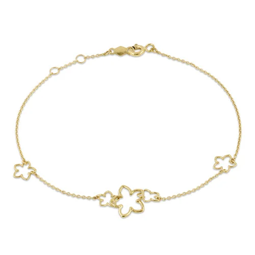 Birch bead bracelet-Solid 14K Yellow Gold Triple Flower Charms Bracelet