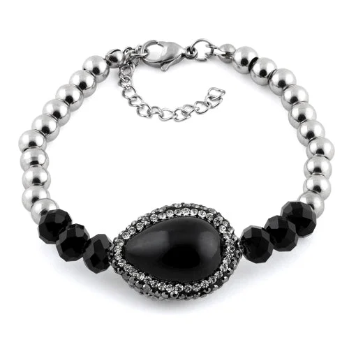 Curled sprig bracelet-Stainless Steel Black Oval Stone CZ Bracelet