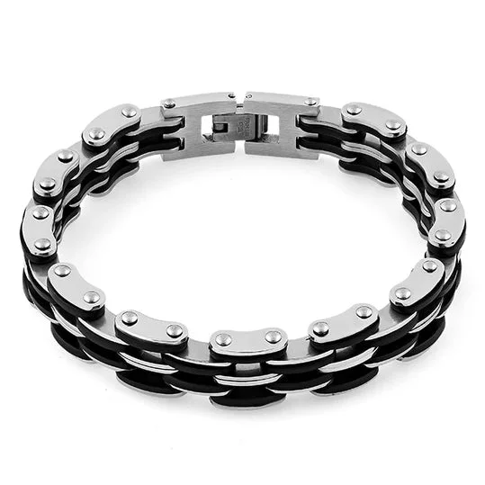 Shattered gem bracelet-Stainless Steel Black Rubber Link Bracelet