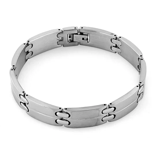 Granite shard bracelet-Stainless Steel Groove Link Bracelet