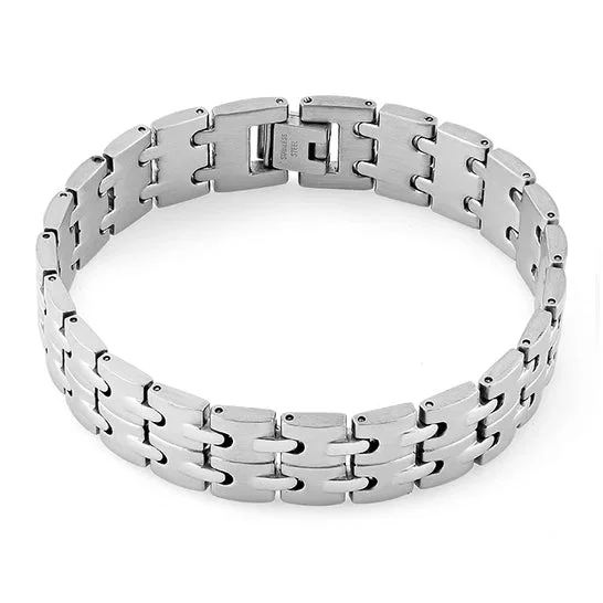 Fossil relic bracelet-Stainless Steel Groove Link Bracelet