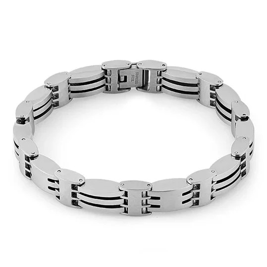 Mosaic stripe bracelet-Stainless Steel Link Bracelet