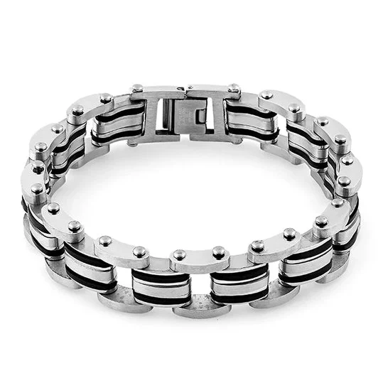 Wave-shaped zircon bracelet-Stainless Steel Rubber Layered Bracelet