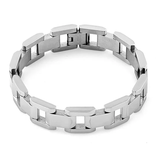 Basil sprig bracelet-Stainless Steel Thick Link Bracelet