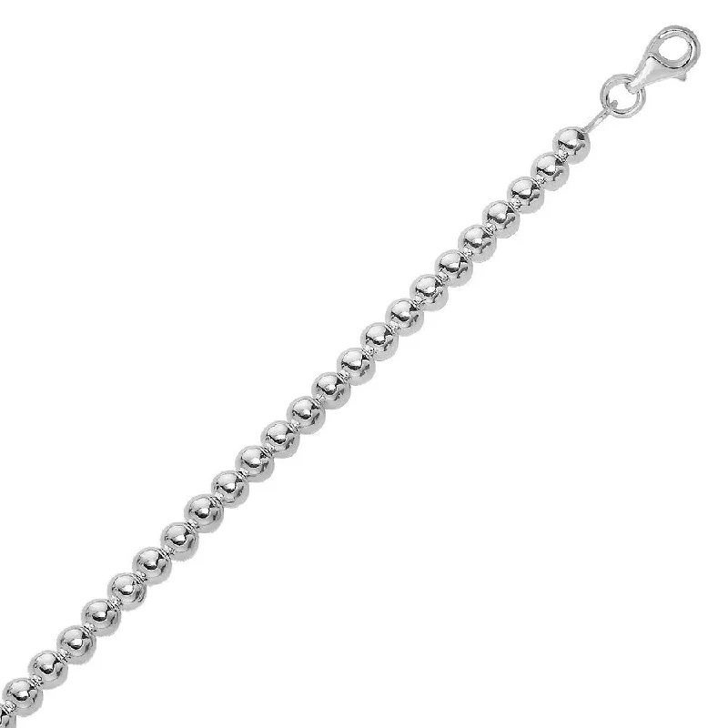 Fourteen-bead bracelet-Sterling Silver Rhodium Plated Bracelet with a Polished Bead Motif (8mm)