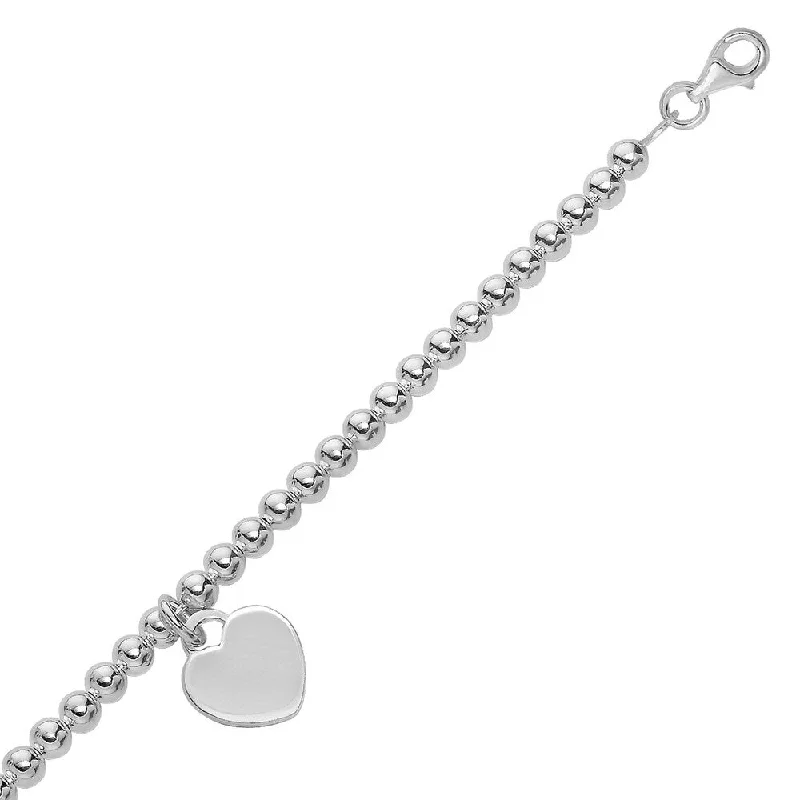 Layered scale bracelet-Sterling Silver Rhodium Plated Heart Charmed Bead Motif Bracelet