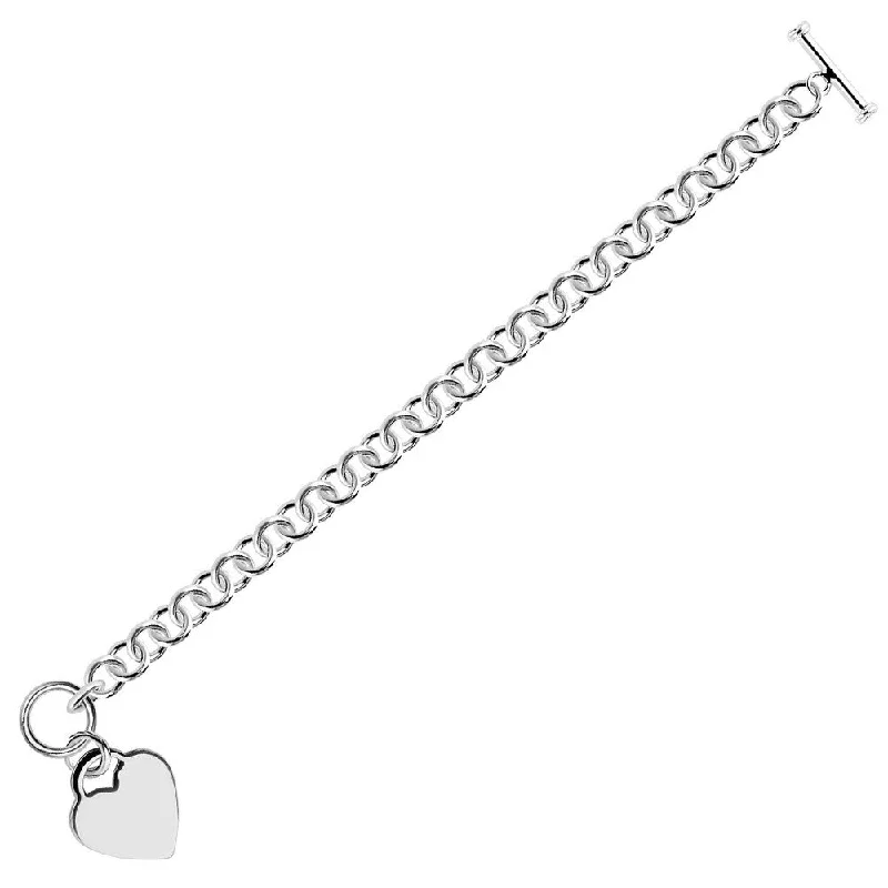 Pearl seed bracelet-Sterling Silver Rhodium Plated Rolo Style Heart Charmed Chain Bracelet