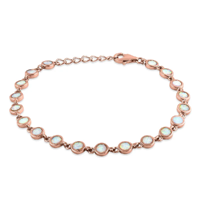 Lunar charm bracelet-Sterling Silver Rose Gold Plated Round White Lab Opal Bracelet