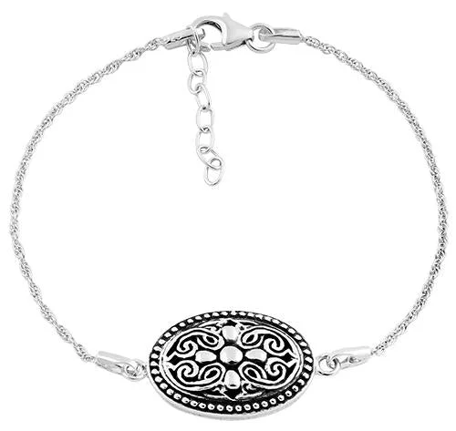 Rain drop bracelet-Sterling Silver Vintage Cross Oval Bracelet