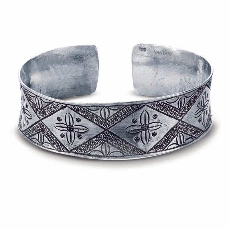 Faceted cut bracelet-STERLING SILVER CUFF BANGLE WITH DESIGN